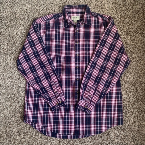 Vtg 90’s Eddie Baeur Men’s Plaid Flannel Button down Shirt Sz Tall Large - Picture 1 of 8
